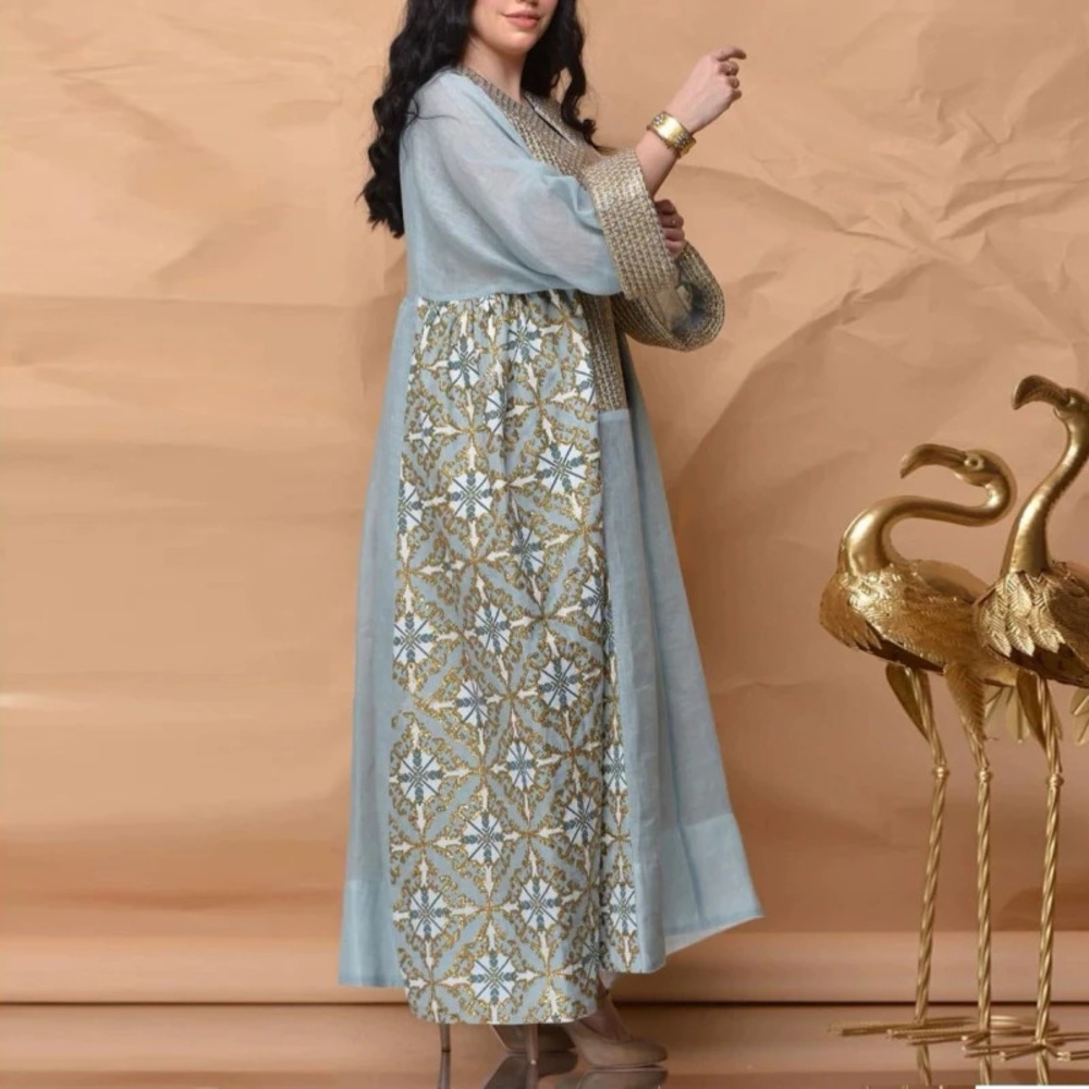 Womens Spring Summer Printed Long Sleeve Loose Breathable Dress